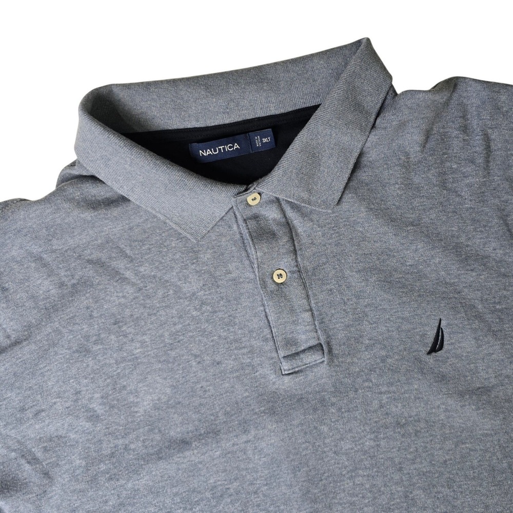 Nautica‎ Polo Shirt Mens 3XLT Gray Blue Short Sleeve Cotton Heathered Logo Tall